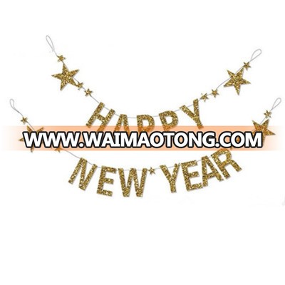 Gold Glitter 2019 New Year Party Banner with String Party Decorations