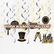 2019 New Year Hanging Swirls Garland with Black & Gold Celebration Card,Happy New Year Party supplies